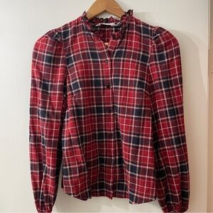 & Other Stories Red and Black Plaid Ruffle Shirt size 2 (XS)